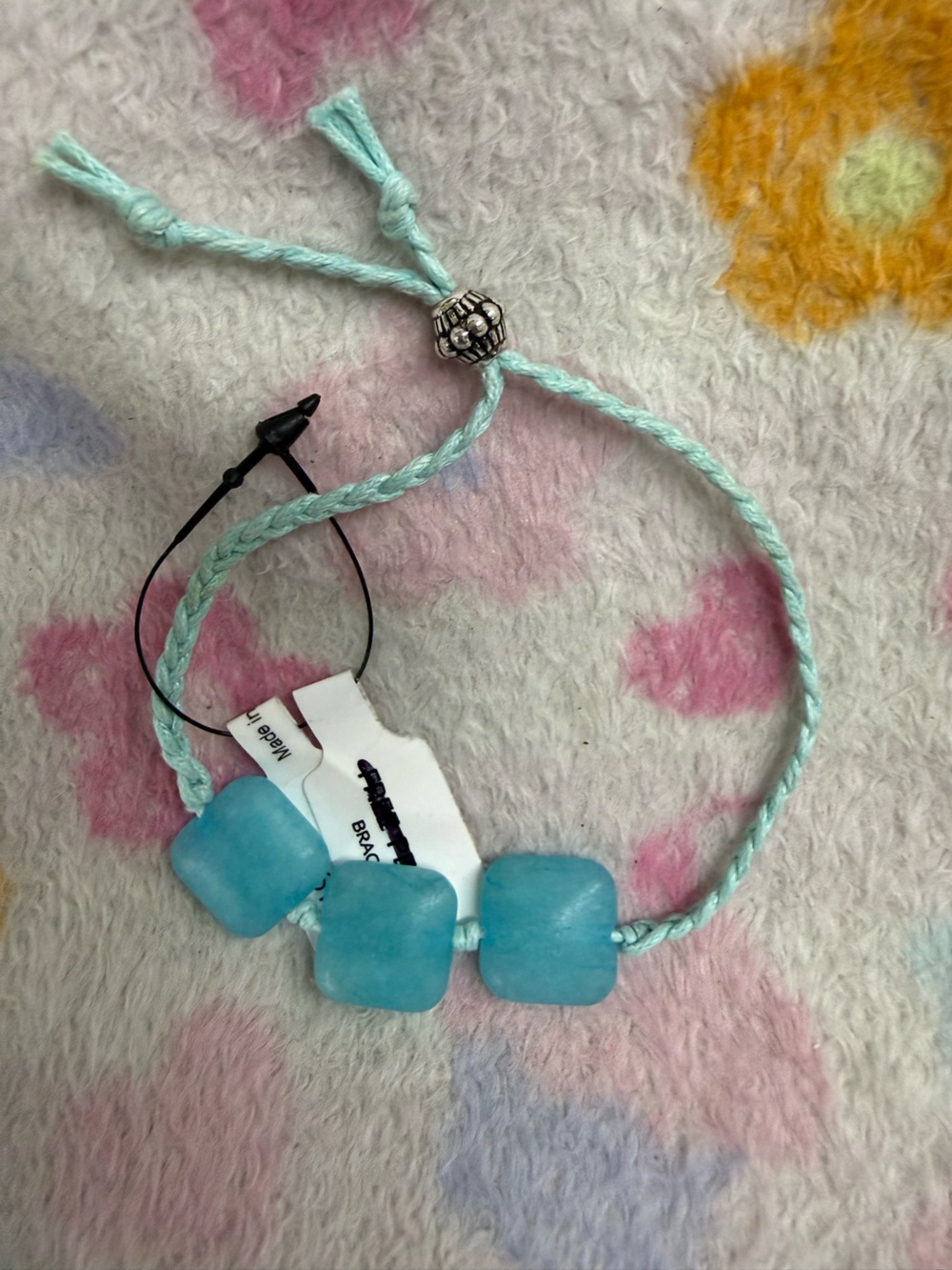Free People Aqua Blue Braided Cord Bracelet with Bead Accents